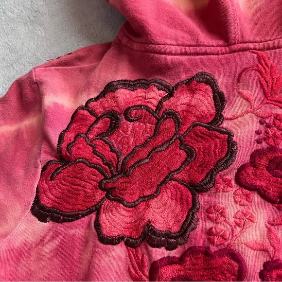 Free People Boho Floral Embroidered Tie Dye Distressed Zip-Up Hoodie Sweatshirt - Picture 6 of 17